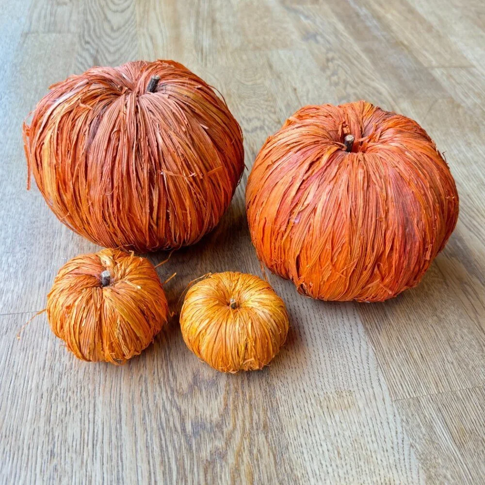 Vintage Set of 4 Wicker Straw Pumpkins